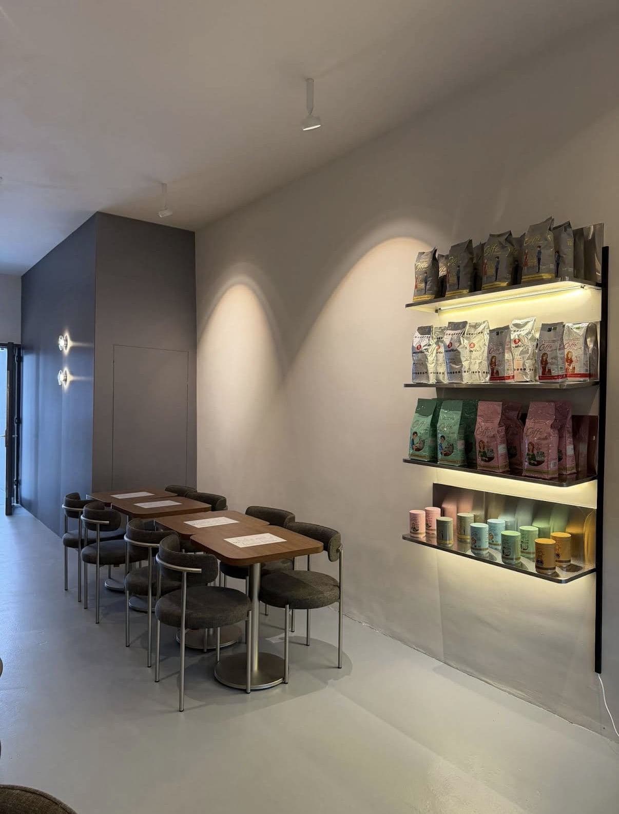 Upstairs seating and retail shelf